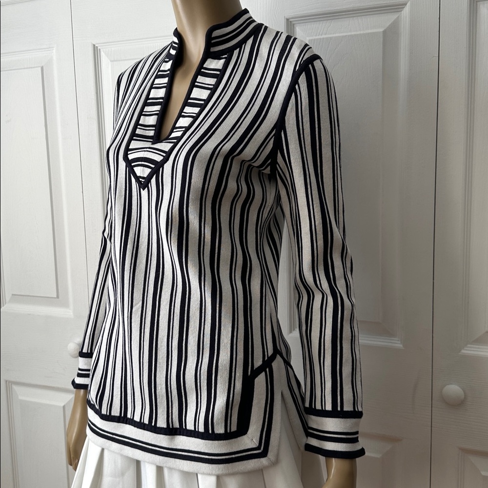 Tory Burch Black and Ivory Cotton Striped Knit Tunic - Picture 4 of 14